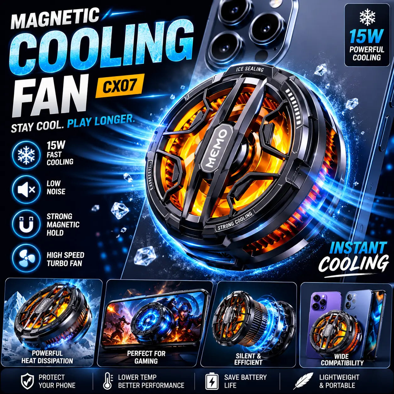 MEMO CX07 Pro Mobile Cooling Fan – 25W Fast Cooling Phone Cooler My Store