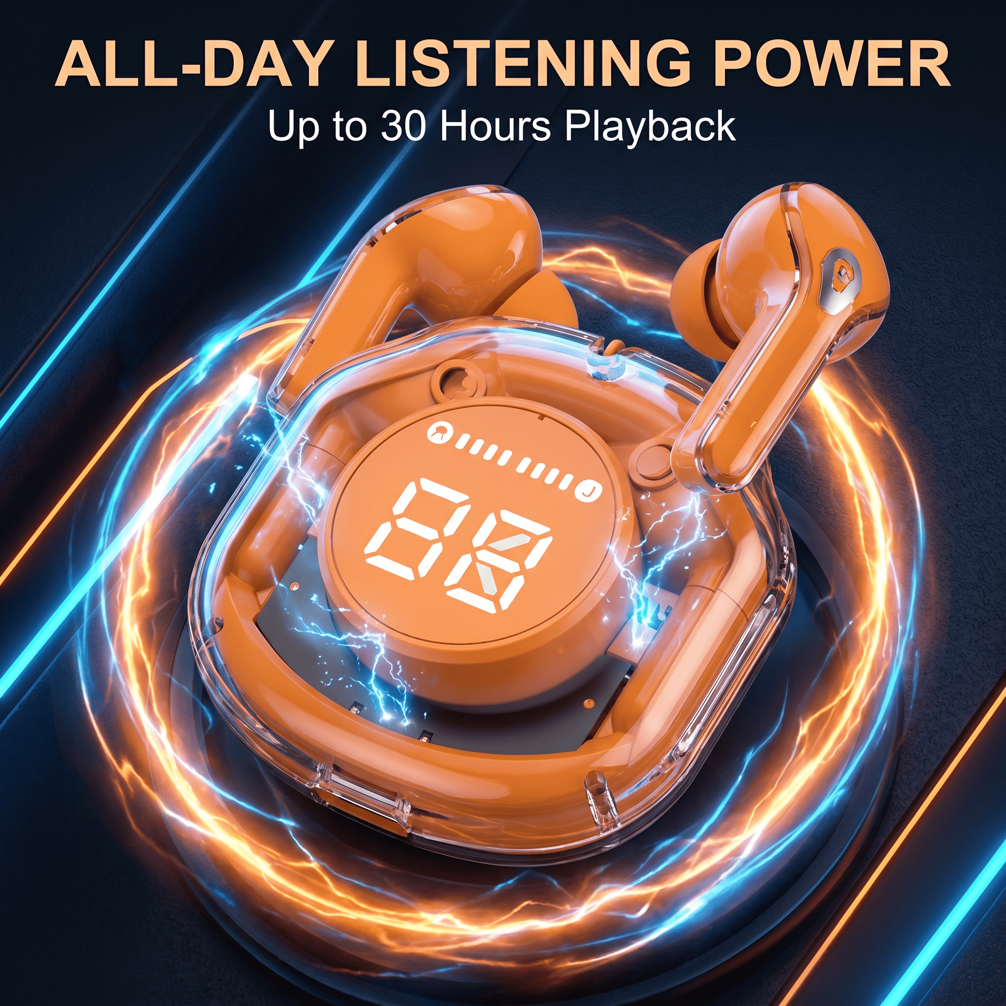 Air 39 Wireless Earbuds - Transparent Design Bluetooth 5.3 - ENC Noise Reduction & Deep Bass Sound - LED Display TWS