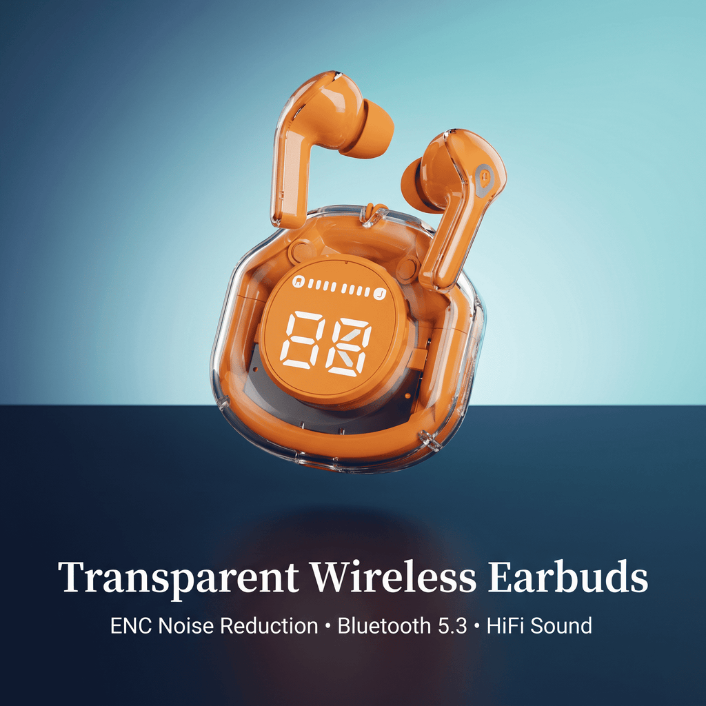 Air 39 Wireless Earbuds - Transparent Design Bluetooth 5.3 - ENC Noise Reduction & Deep Bass Sound - LED Display TWS