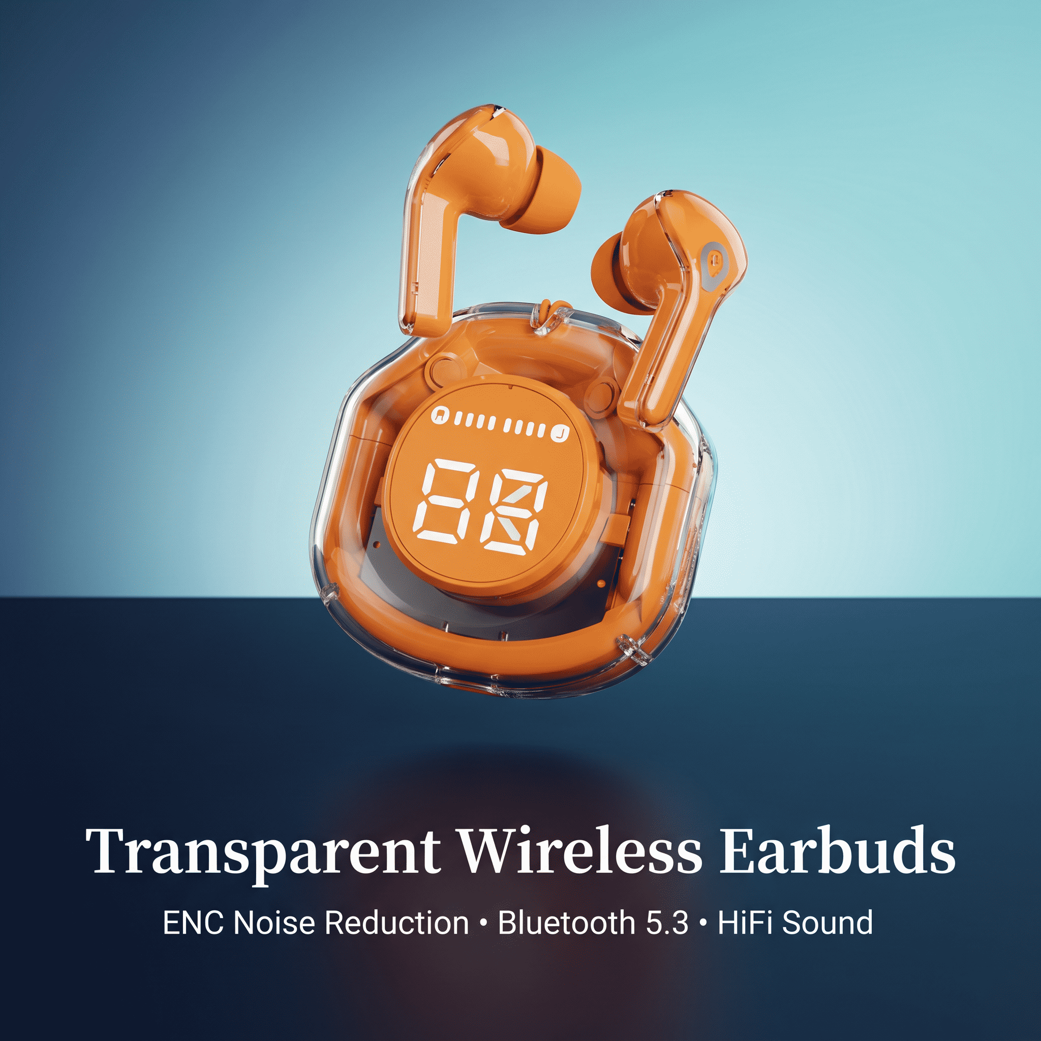 Air 39 Wireless Earbuds - Transparent Design Bluetooth 5.3 - ENC Noise Reduction & Deep Bass Sound - LED Display TWS