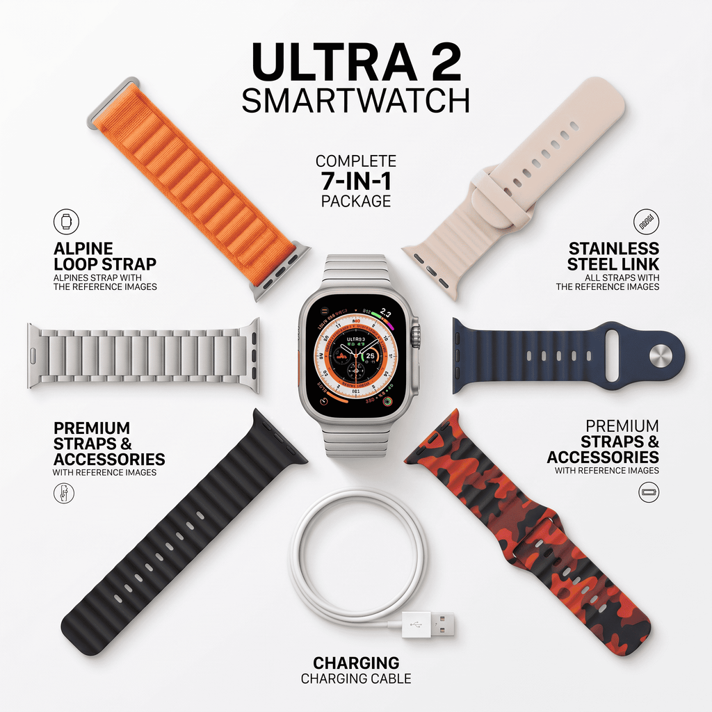 iMounra 2 BIG 2.01 Ultra Smartwatch | 7 in 1 Strap Multi-Color Bundle | Premium Design & Advanced Features