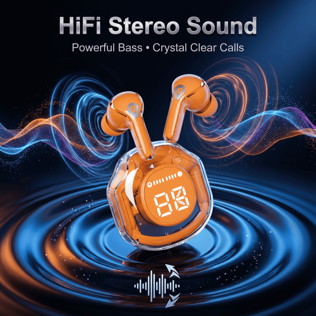 Air 39 Wireless Earbuds - Transparent Design Bluetooth 5.3 - ENC Noise Reduction & Deep Bass Sound - LED Display TWS